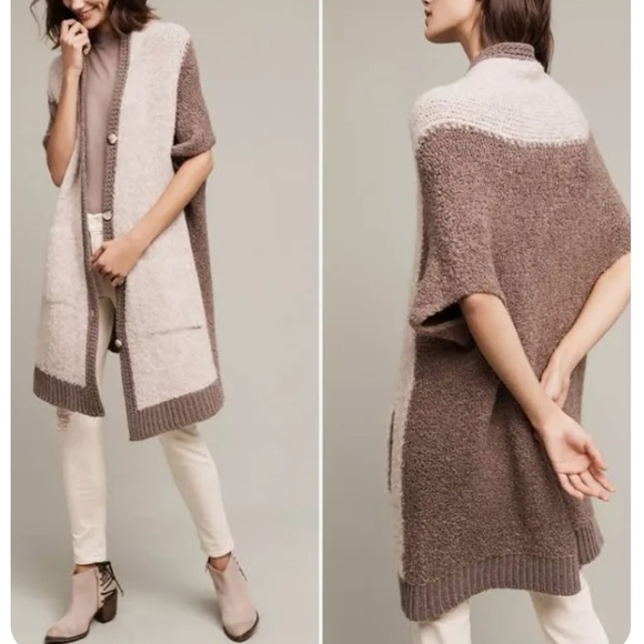 Anthropologie Sleeping on Snow Women’s Cocoon Cardigan Brown and Cream One Size - Picture 1 of 14